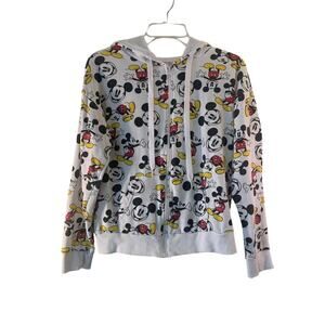 DISNEY Juniors All Over Print Mickey Mouse Full Zip Hoodie / Size: M 7-9